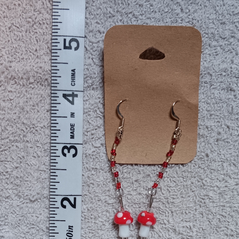 Red Mushroom Bead Dangle Earrings